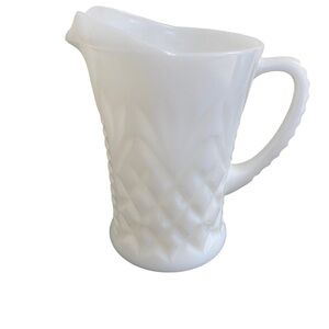 Vintage Anchor Hawking Milk Glass Prescut Pineapple Cut 5”‎ Creamer Pitcher EUC